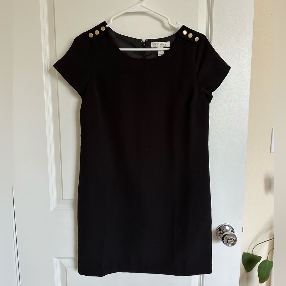 Forever 21 black short sleeve dress gold buttons